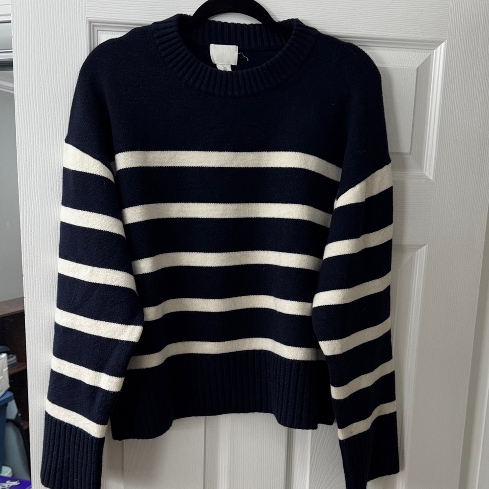 H&M Navy and Cream Striped Sweater